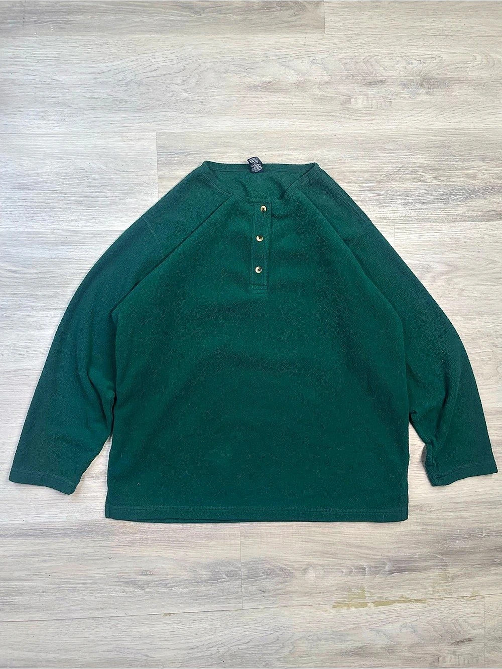 Lands' End Vintage Fleece Henley Pullover Green Medium
